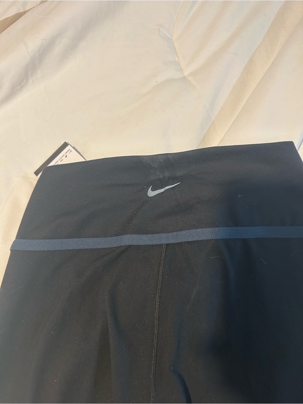 Nike Black Girls' Leggings with Blue Stripe and Reflective Swoosh
